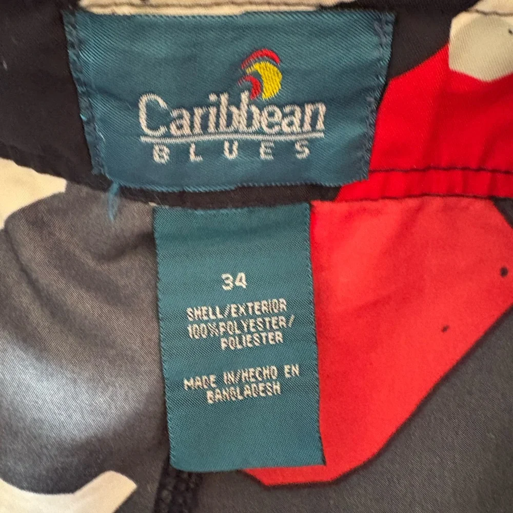Caribbean Blues Blue And Red Hawaiian Floral Board Shorts Swim Trunks 34